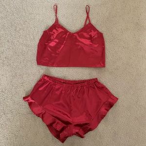 SHEIN Silk Maroon PJ Set